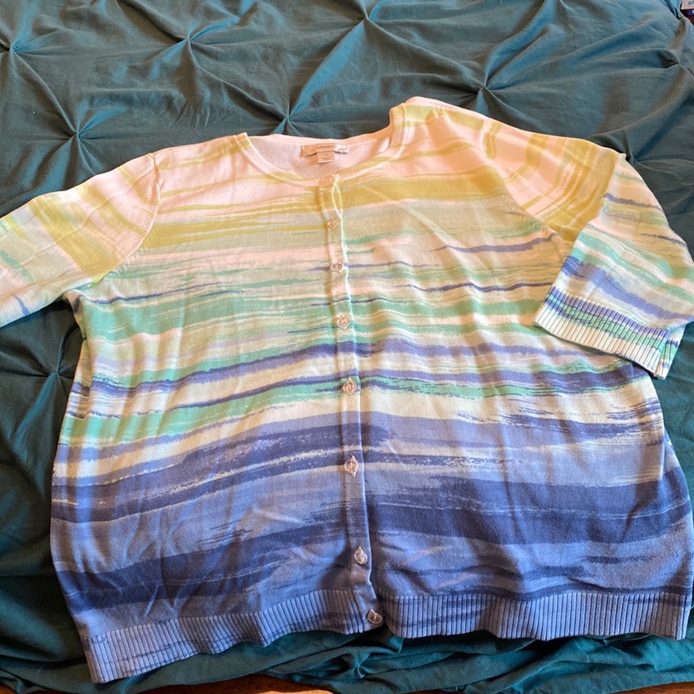 Blue and green button front cardigan